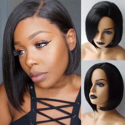 Brazilian Bob Wigs Pre Plucked With Baby Hair Bone Daily Bobo Short Straight Hair Synthetic Wig Hairpiece for Party Cosplay