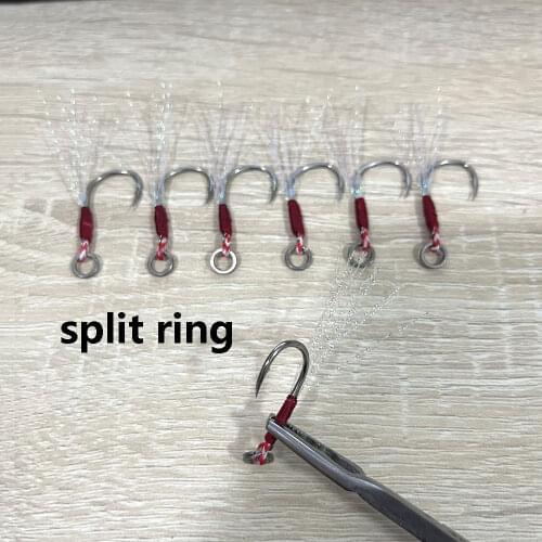 Fish Hook 5PC Assist Hook Short PE Line Feather Solid Ring Jigging Spoon Saltwater for 10-200g Fishing Lure Jig Head Hook Peche