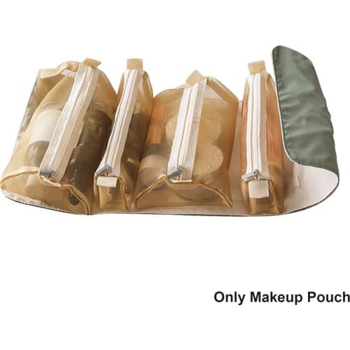 Mesh Makeup Bag Storage Nylon Cosmetic Brush Roll Up Pouch Classification 4 In 1 Detachable Design Travel Organizer Hanging