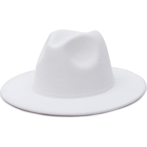 GEMVIE All-match Wide Brim Fedora Hat For Women Solid Color Wool Felt Hat For Men Autumn Winter Panama Gamble Yellow Jazz Cap