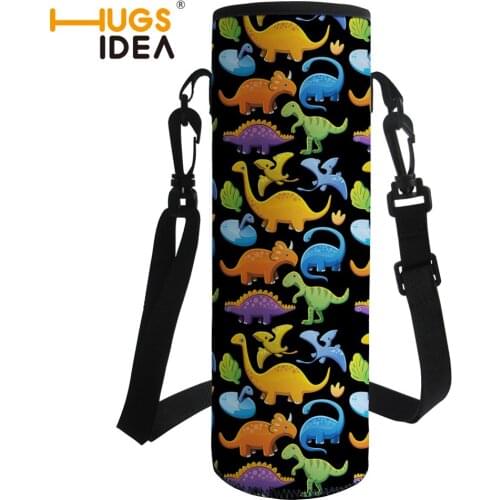 HUGSIDEA 1000ML Cartoon Dinosaur Sport Water Bottle Cover Bags Insulated Outdoor Bottle Carrier Bag Sleeve with Shoulder Strap