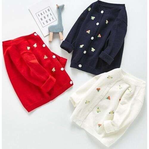 Toddler Baby Girl Sweater Floral Embroidery Spring Autumn Newborn Baby Girls Knitting Cardigan Infant Baby Girl Knitting Coat