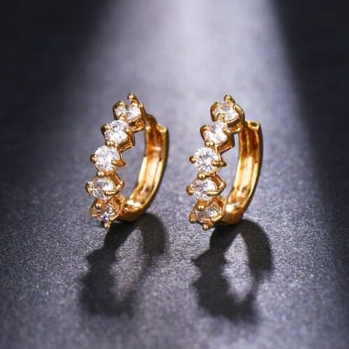 Vintage Simple Inlaid Zircon Little Hoop Earrings Female Fashion Gold Color Luxury Earring Wedding Gifts Trendy Women Jewelry