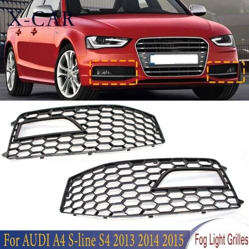 X-CAR Front Bumper Lower Fog Light Lamp Cover Grilles Grill For Audi A4 S-line S4 2012 2013 2014 2015 8K0807682M/8K0807681L