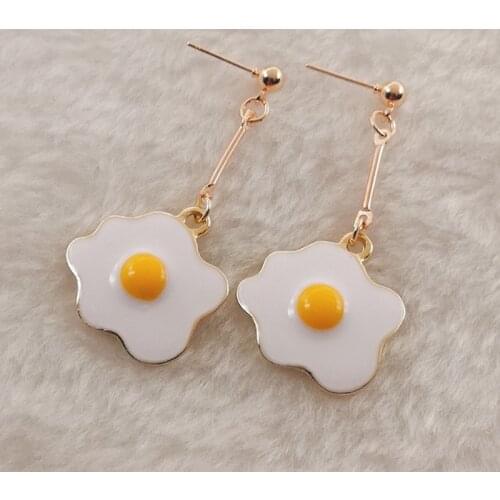 Vivid omelet egg pendant womens pendant earrings food pendant earrings enamel omelet egg earrings