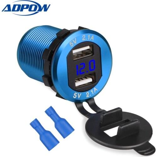 Boat Motorcycle Car USB Charger Socket Voltmeter Cigarette Lighter Car Dual USB Charger Adapter Voltage 4.2a 12v