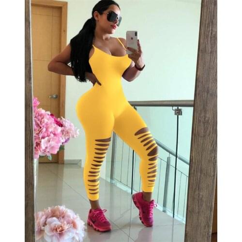 2021 New Women Solid Color Close-fitting Hollow Out Jumpsuit Sleeveless Spaghetti Strap Skinny Jumpsuits S/ M/ L/ XL/ XXL