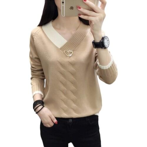 2019 New Autumn Winter V-neck Pullover Sweaters Womens Primer Long Sleeve Shirt Short Korean Slim Fitted Warm Sweaters F449