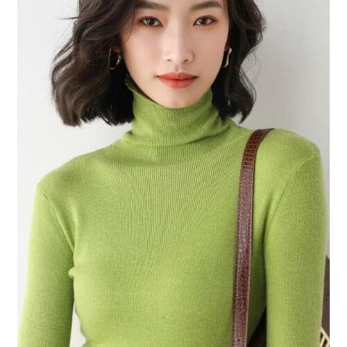 Ladies Sweater Womens High-necked Tight Sweater Long sleeve