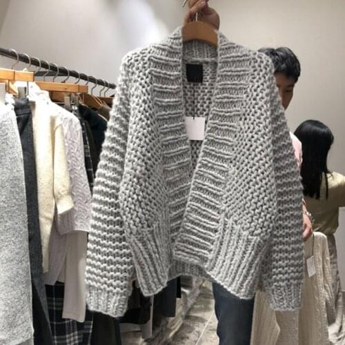 New women korean loose knitted sweater female warm cardigan outerwear