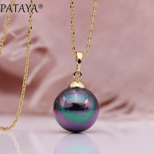 PATAYA New Fine Round Shell Pearls Long Necklaces 585 Rose Gold Women Fashion Jewelry Wedding Party Simple Retro Big Pendants