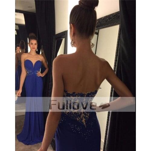 Elegant Sweetheart Royal Blue Evening Dress Long 2019 Beaded Crystal Appliques A-Line Evening Dresses Party Gown Robe De Soiree