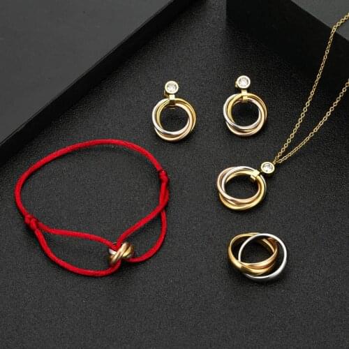 Zlxgirl jewelry metal stainless steel necklace ring earring with bracelet jewelry sets high quality Gold chain pendant ears gift