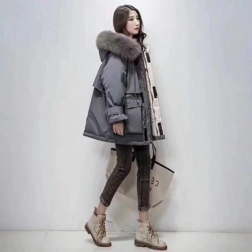 Big real fox fur hooded duck down coats female fashion winter thicker warm natural fox fur coat oversize warm outerwear F04