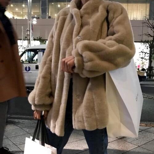Winter Fashion Women Faux Fur Furry Coat Outerwear Overcoat Solid Retro Casual All Match Faux Fur Medium Long Full Women Coats