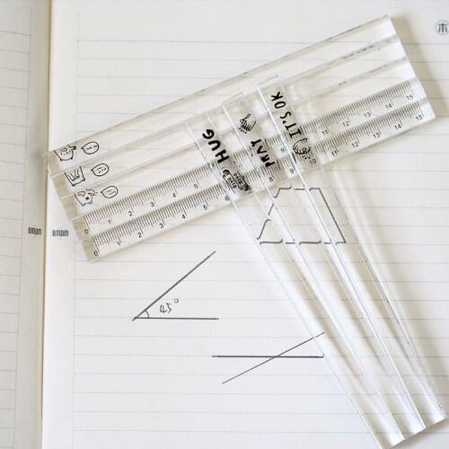 1pcs Korean student simple modeling drawing ruler Qingyingfang seeking hugs acrylic square ruler 15CM