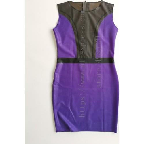 100% real and natural latex summer womens sexy custom tailored sleeveless dress with back zipper to low back