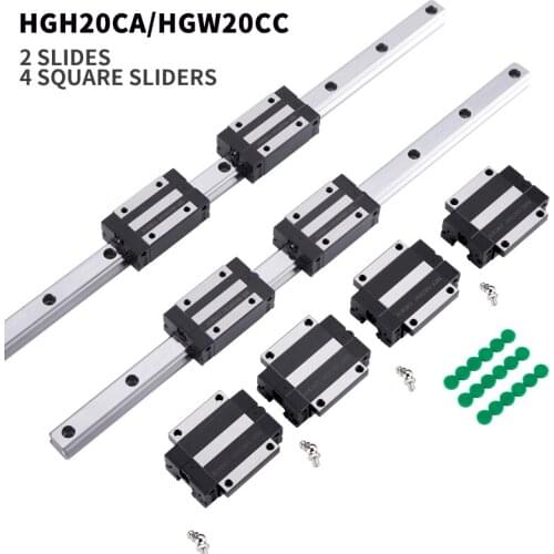 2pc linear guide HGR20 HGH20 arbitrary length +4pc HGH20CA/HGW20CC linear bearing slider nc parts square guide