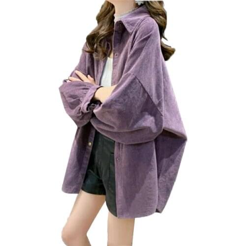 2021 Spring Autumn Long Sleeve Corduroy Shirts Womens Loose Tops Midi Shirt Womens Outer Coat student Jacket Blouses Femme