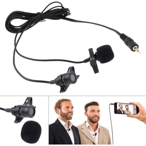 3.5MM Dual Microphone Suit Mini Headsets Microphone Mobile Phone Clip-on Lapel Condenser Mic for Recording / Speaking / Lectures
