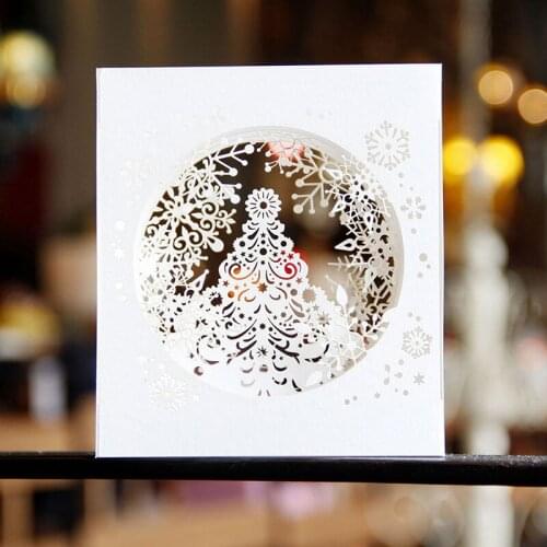 3D pop up paper laser cut cards Merry Christmas 3D Tree Boxes snowflake design Greeging cards vintage postcards Message paper