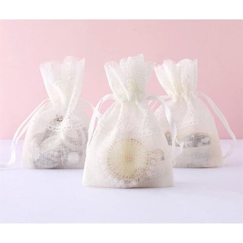 50pcs White Drawstring Lace Organza Jewelry Candy Pouch Party Wedding Favor Gift Bags