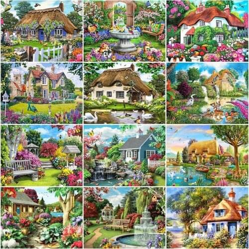 5D DIY Diamond Painting Kits Full Round With AB Drill Garden Scenery Embroidery House Cross Stitch Mosaic Craft Home Decor Gift