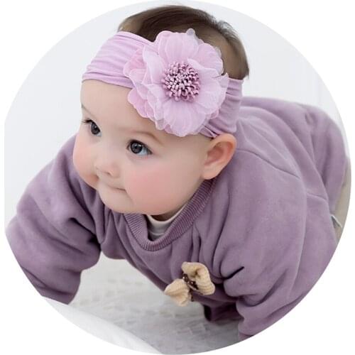 8pcs/lot Chiffon Flowers Nylon Headbands For Girls Lace Turban Headband Wide Hair bandsToddler Baby Hair Accessories Wholesale