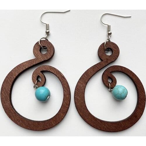 Turquoise Wood Statement Drop Earring Jewelry Simple Metal Retro Vintage Bohemian Geometric Exaggerated Casual Unique Earrings