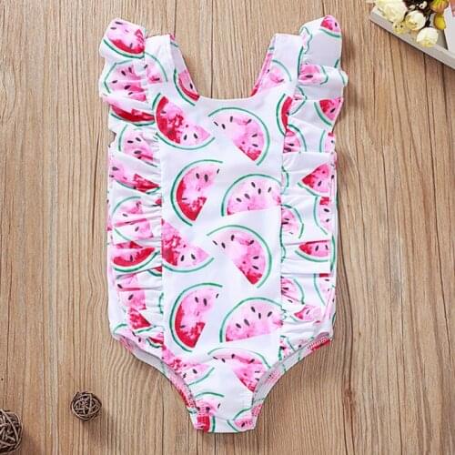 Infant Toddler Baby Girls One Piece Swimsuit Cute Watermelon Leopard Printed Ruffle Swimwear Kids Beachwear Tankini Bathing