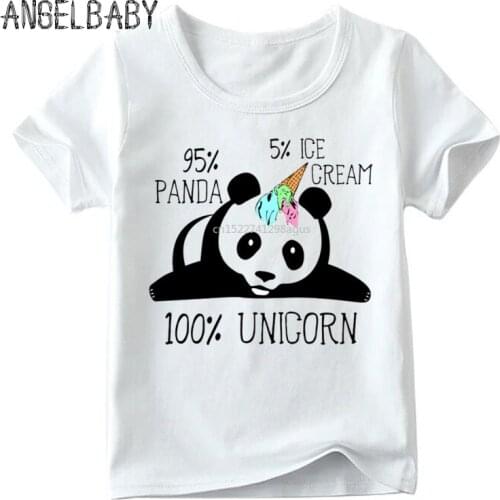 Children Surprised Dabbing Panda Ice Cream Printed T shirt Boys and Girls Summer White Tops Kids Cartoon T-shirt,ooo5066
