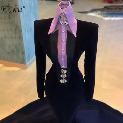 2 Pieces Elegant Mermaid Evening Dresses 2021 Autumn Black Long Sleeve Crystal Blazers+Long Skirt Suit Women Chic Formal Outfit