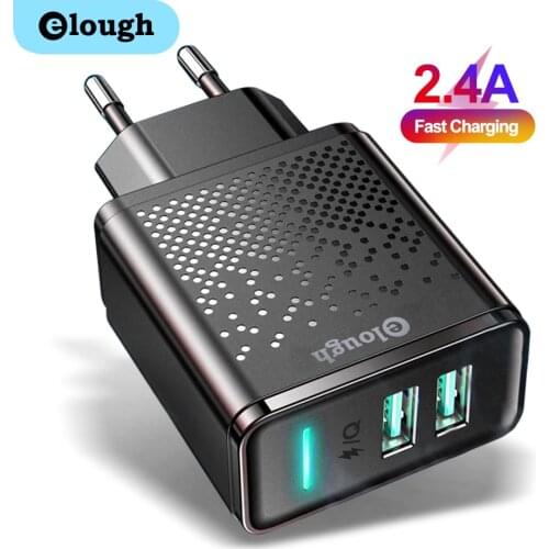 Elough EU Daul USB Charger for Samsung Xiaomi Huawei iPhone EU 2.4A Fast Mobile Phone Charger Power Adapter