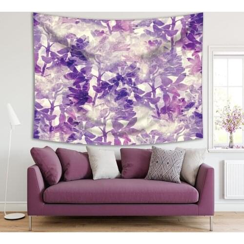 Tapestry Flower Plants in Morning Fog Nature Scene Aged Effect Modern Abstract Artwork Purple White
