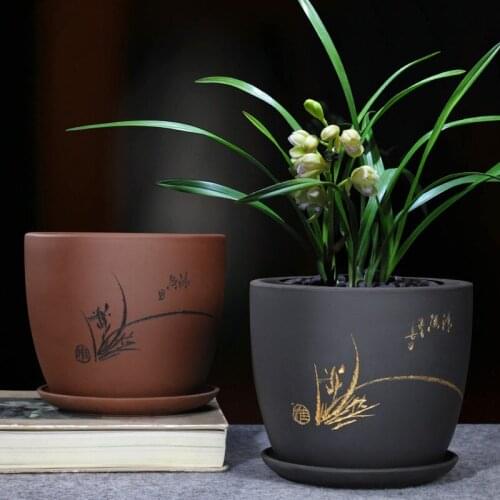 Chinese Style Purple Sand Orchid Pots Succulent Bonsai Pot Greek Wind Stone Pottery Personality Flowerpot