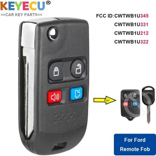 KEYECU Upgraded Flip Remote Car Key for Ford for Lincoln for Mercury Fob 4 Button 315MHz/433MHz FCC CWTWB1U345 4D63 Chip