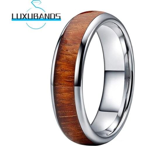 6MM Tungsten Carbide Rings For Men Women Koa Wood Inlay Wedding Engagement Bands Polished Finished Comfort Fit