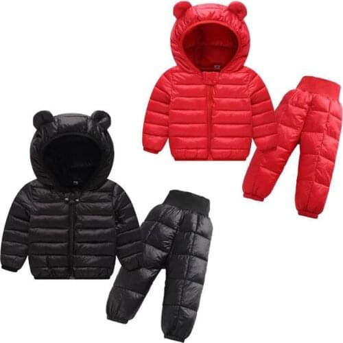 2021 Children Clothing Sets Cartoon Thicken Cotton Hooded Coat+Pants 2Pcs Solid Boys Long Sleeve Suits Kids Winter Clothes