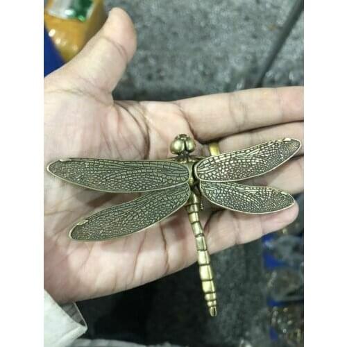 Brass Dragonfly Statue Simulation Detachable Wings Living Room Decoration