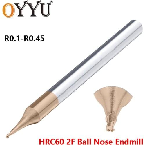 Miniature End Mills Manufacturer HRC60 2 Flute Ball Nose Router Bit Tungsten Steel CNC Milling Cutter R0.1 R0.15 R0.2 R0.3 R0.45