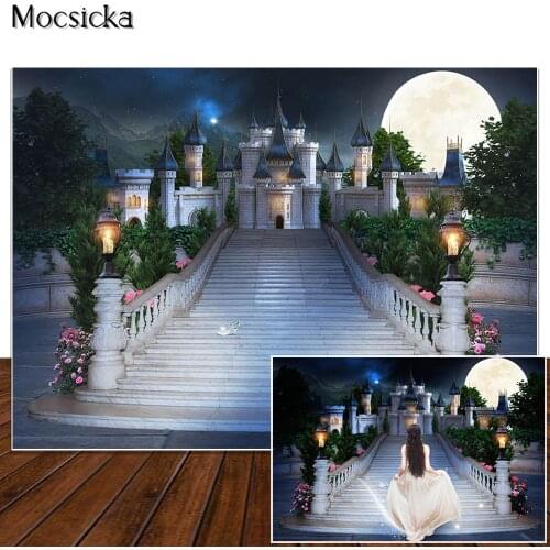 MOCSICKA Night Castle Moon Photography Backdrops Cinderella Princess Crystal Shoes Photo Props Studio Booth Backgrounds