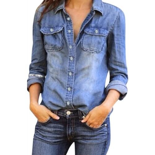 Fashion Womens Jacket Top Blouse Blusas De Mujer Y Camisas Casual Blue Jean Long Sleeve Shirt Tops Chemise Femme Manche Longue