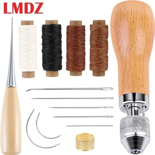 LMDZ Leather Working Kit Stitching Awl Waxed Thread Leather Needle Thimble for Shoemaker Canvas Repair Leather Sewing Tools