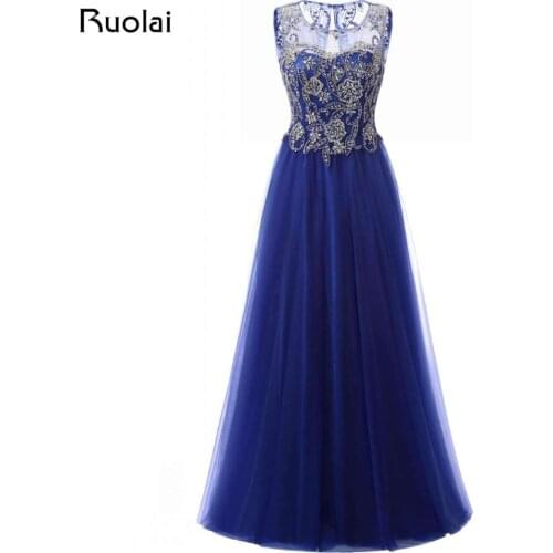 New Custom Made Real Evening Dresses 2017 A-Line Royal Blue Prom Dresses Beaded Tulle Formal Party Dress Vestido de Fiesta PD72