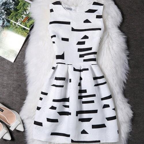 LUKAXSIKAX 2021 New Summer Women Sleeveless Vest Dress Fashion Print Slim A-Line Mini Dress Elegant Vintage Dress