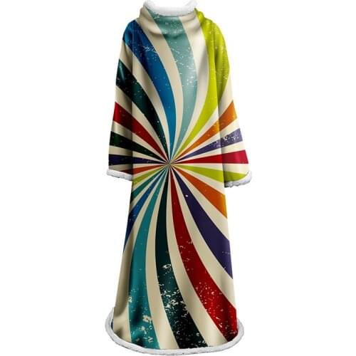 Fashion Color Sleeve Blankets Casual Wrap Cloak 3D Rainbow Sleeve Blanket Soft Warm Adult Wearable Microfiber Quilt Outdoor