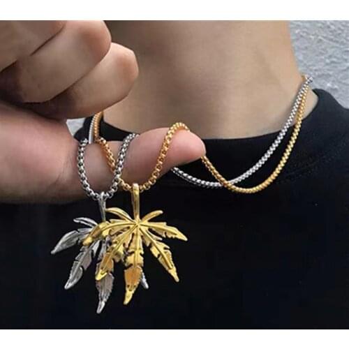 1Pcs Maple Leaf Necklace Hemp Leaf Pendant Chain Necklace for Men Women Fashion Hip Hop Charm Necklace Jewelry Gift