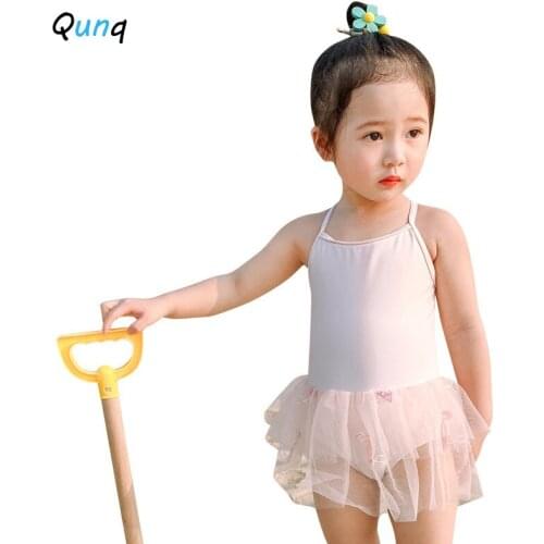 Qunq Baby Girls Swimwear Backless One Piece Mesh Wing Kids Swimsuits 1 2 3 4 5 Year Toddler Children Holiday Beachwear Outfits