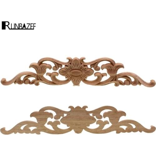 RUNBAZEF Vintage Floral Wood Carved Corner Applique Wooden Carving Decal For Furniture Cabinet Door Frame Wall Home Decor Crafts