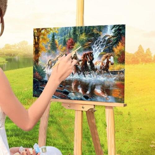 Snow Two Horse Animal DIY Painting By Numbers Set Oil Paints 40*50 Canvas Painting New Design Children Drawing